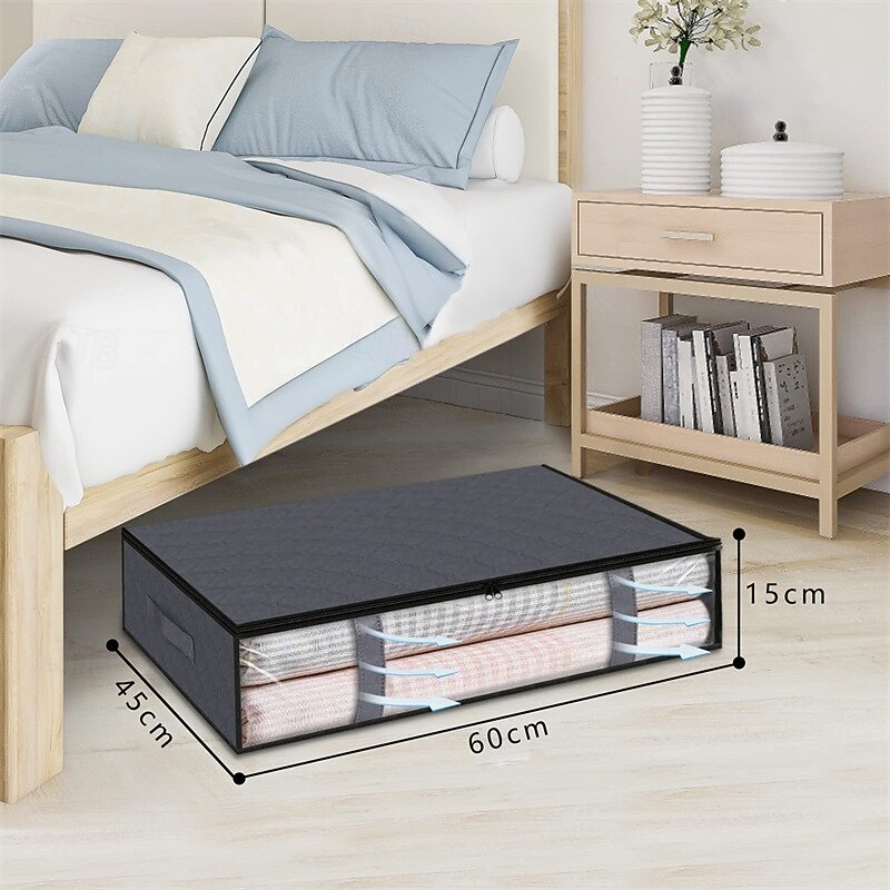 4 Pack Under Bed Storage Containers Clothes Organizer 90L Storage Containers Bag, Non-Woven Collapsible Fabric Storage Bin Holder w/Double Handles for Bedding Dorm Closet Comforter Shoe Toy3