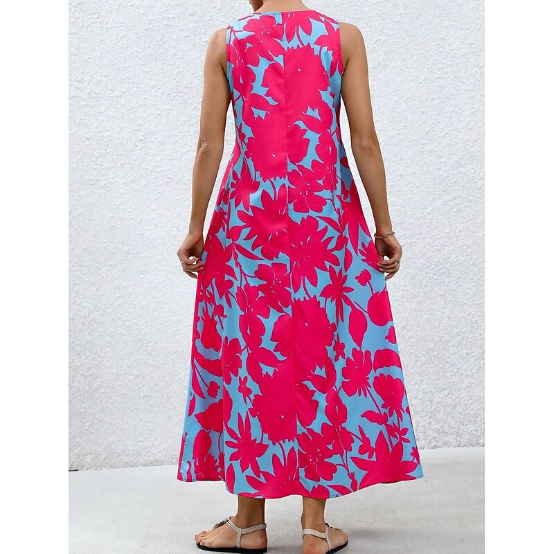Women's Maxi Dress A Line Dress Summer Dress Vacation Casual Boho Daily Holiday Loose Fit Floral Graphic Sleeveless V Neck Pink Blue Orange Summer2