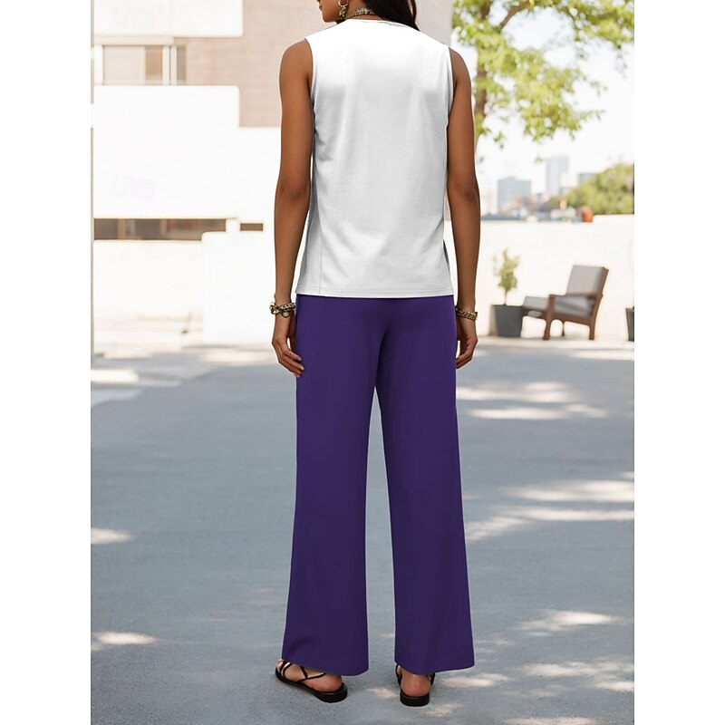 Women's Pants Sets Vacation Daily  Sleeveless U Neck Floral Graphic Casual Daily Blue Purple Green Summer Regular Fit4