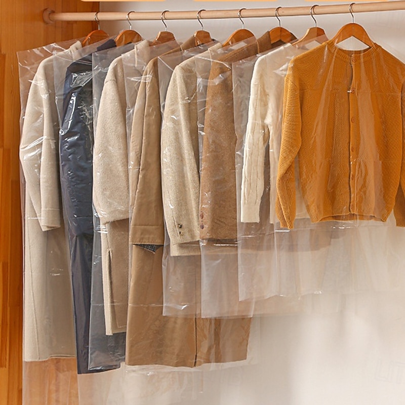 10Pcs Disposable Garment Bags for Clothes, Clear Plastic Dust Covers for Dry Cleaning, Thickened Suit and Coat Protectors, Transparent Clothes Cover for Laundry Shop or Home Use