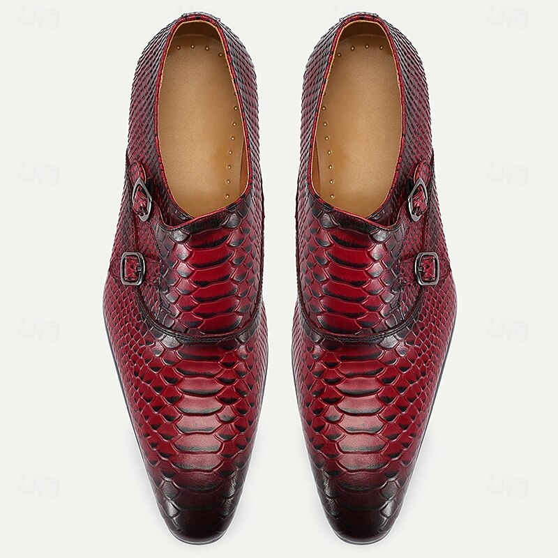 Men's Red Crocodile Pattern Leather Monk Strap Shoes – Bold Prom and Gala Footwear for Formal Events4