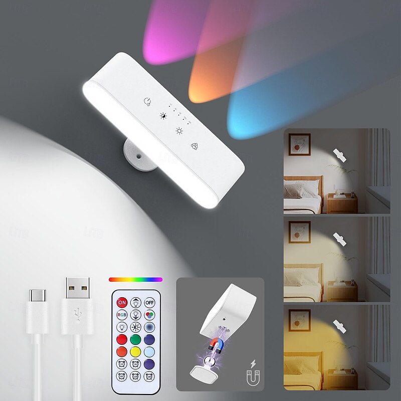 1 Pc Product Magnetic Double-Sided Luminous Wall Lamp Touch Dimming Type-C Charging Remote Control Can Be Handheld
