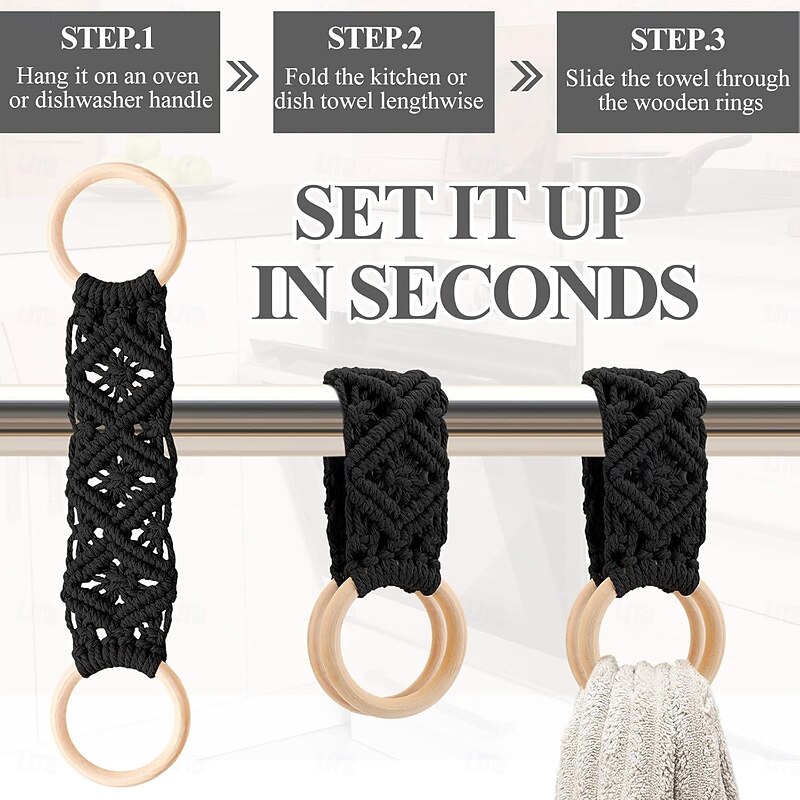 Boho Crochet Towel Ring, Mother's Day Gift Macrame Kitchen Towel Holder, Macrame Towel Holder Ring, Crochet Hanging Towels Loop Ring Knit Towel Hanger, Handmade Macrame Dish Towel Holder Decoration3