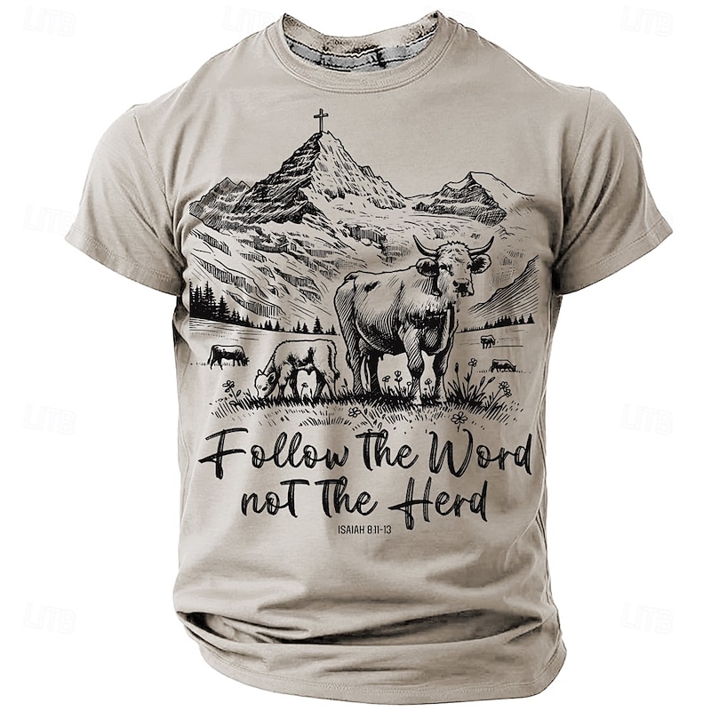 Men's Christian T Shirt Short Sleeve T shirt 3D Print Crew Neck Shirt Fashion Daily Casual Street Casual Daily Green Khaki Gray Summer Spring Clothing Apparel S M L XL XXL XXXL