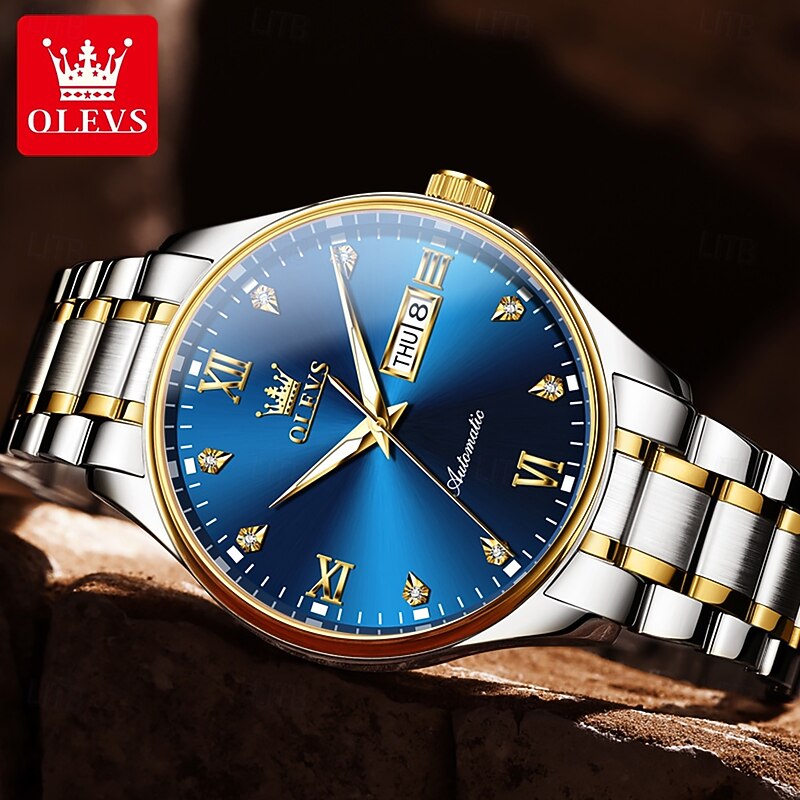 OLEVS Men's Mechanical Watch, Minimalist Fashion, Automatic Self-Winding, Luminous Date Week, Waterproof Steel Watch3