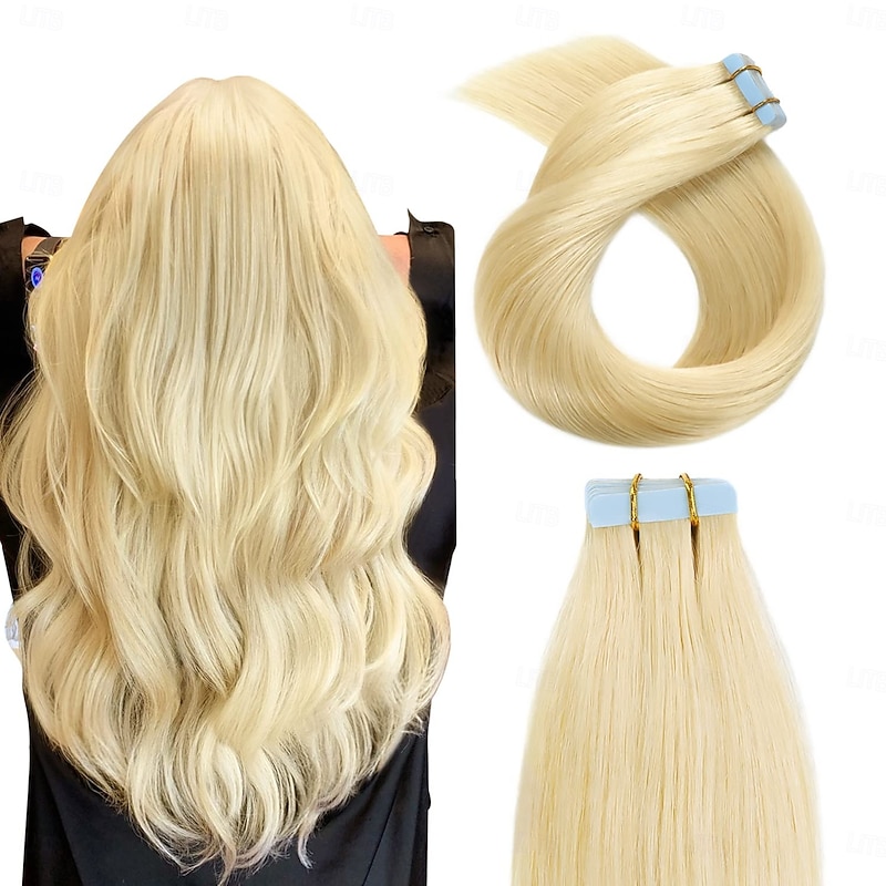 613# Blond Remy Human Hair Tape In Extensions Seamless Straight Hair 18Inch 50G 20Pcs