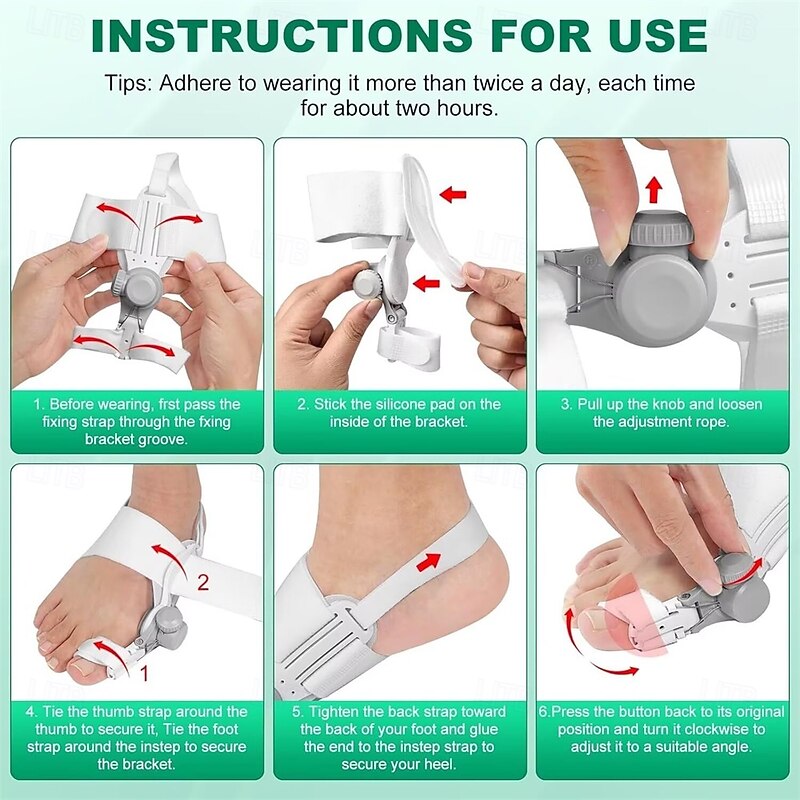 Bunion Corrector for Women Big Toe, 2PCS Bunion Corrector, Adjustable with Non-Slip Big Toe Separator for Right and Left Foot Correction(White)4