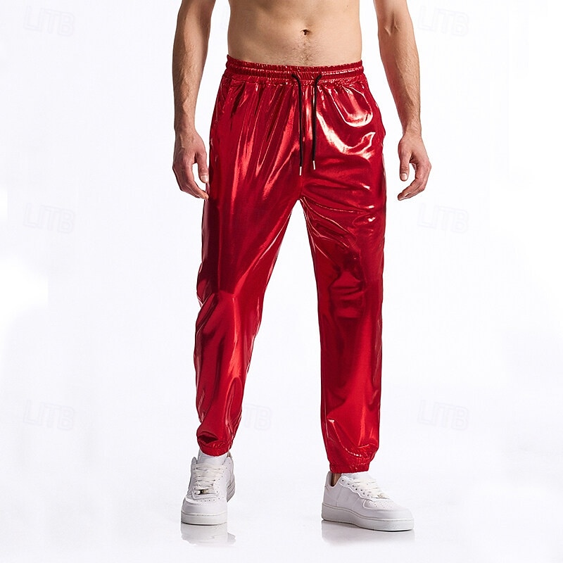 Retro Vintage 1980s Ankle Length Pants Joggers Disco Shiny Latex Patent Metallic Fancy Dress Men's Halloween Carnival Pride Parade Pride Month Adults' Pants All Seasons3