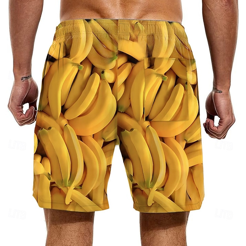 Men's Funny Banana Lined Shorts 2 in 1 Board Shorts Swim Shorts Mid Waist Hawaiian Vacation Holiday Beach Wear Side Pockets With Compression Liner Elastic Drawstring Waist Designer Clothing Apparel2