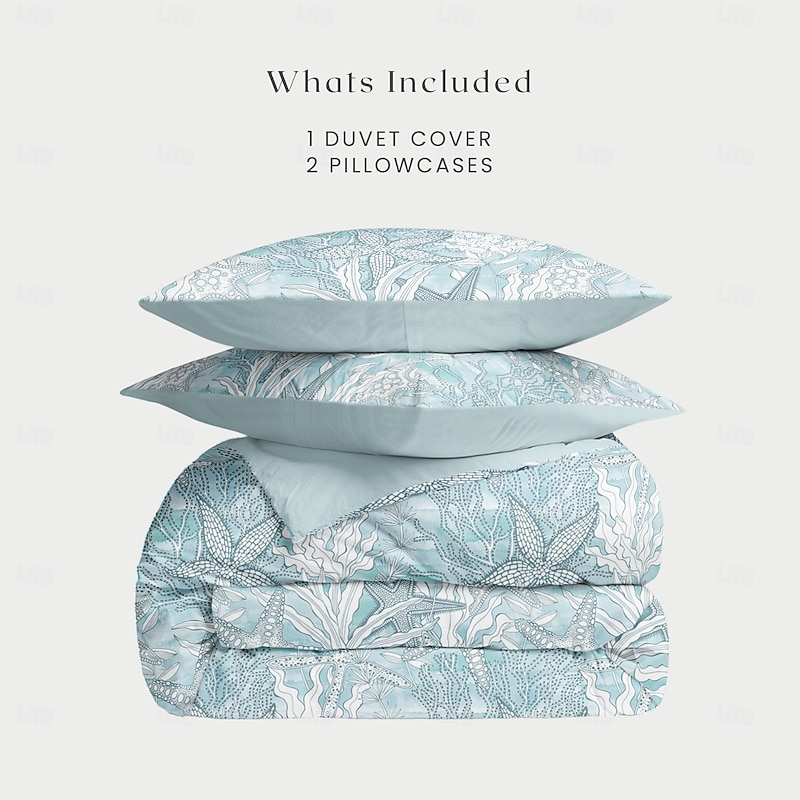 Sea Duvet Cover Set 100% Cotton Soft and Breathable Bedding Featuring Sea Star Sea Weeds Lightweight and Durable Quilt Cover Comfortable for All Seasons Easy to Care4