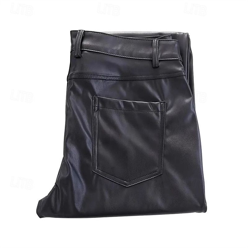 Men's Trousers Chinos Summer Pants Faux Leather Shorts Pocket Plain Comfort Breathable Vacation Daily Holiday Holiday Casual Black4