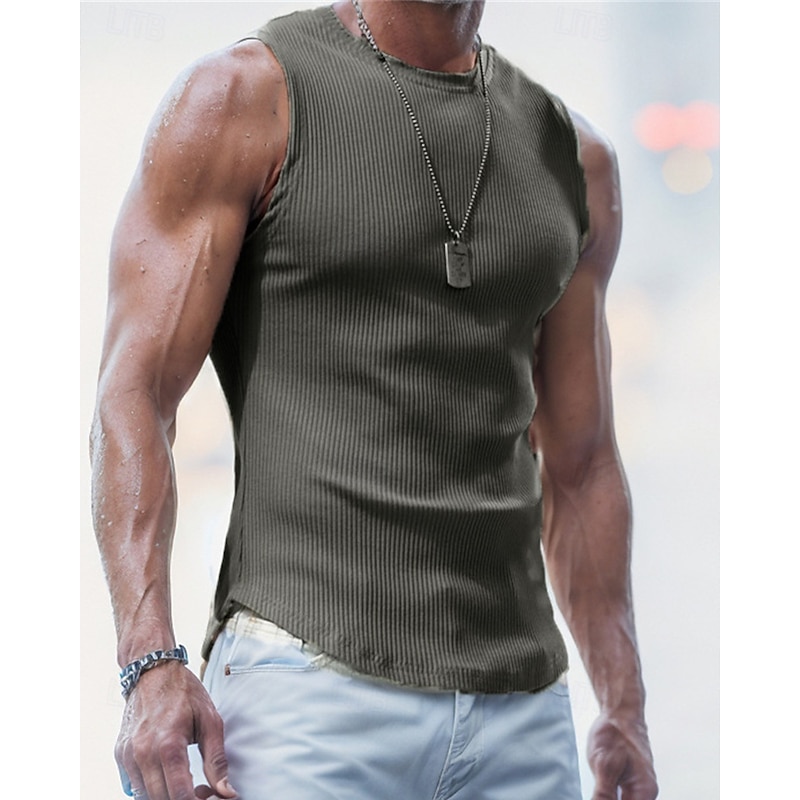 Men's Tank Top Vest Top Undershirt Sleeveless Shirt Sleeveless Crew Neck Summer Plain Fashion Designer Basic Classic Vacation Street Going out Black Light Grey Dark Gray Top Tee for Men4