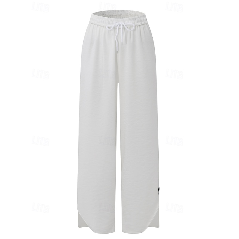 Women's Culottes Wide Leg Slacks Pants Trousers Streetwear Casual Full Length Natural Plain Elastic Waist Buckle Outdoor Comfortable Street Weekend Black White Blue Summer Regular Fit2