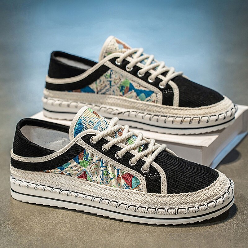 Men's Sneakers - Suede Upper with Colorful Patterns, Hemp - like Rope Sole, Casual Style for Daily Wear & Street Fashion3
