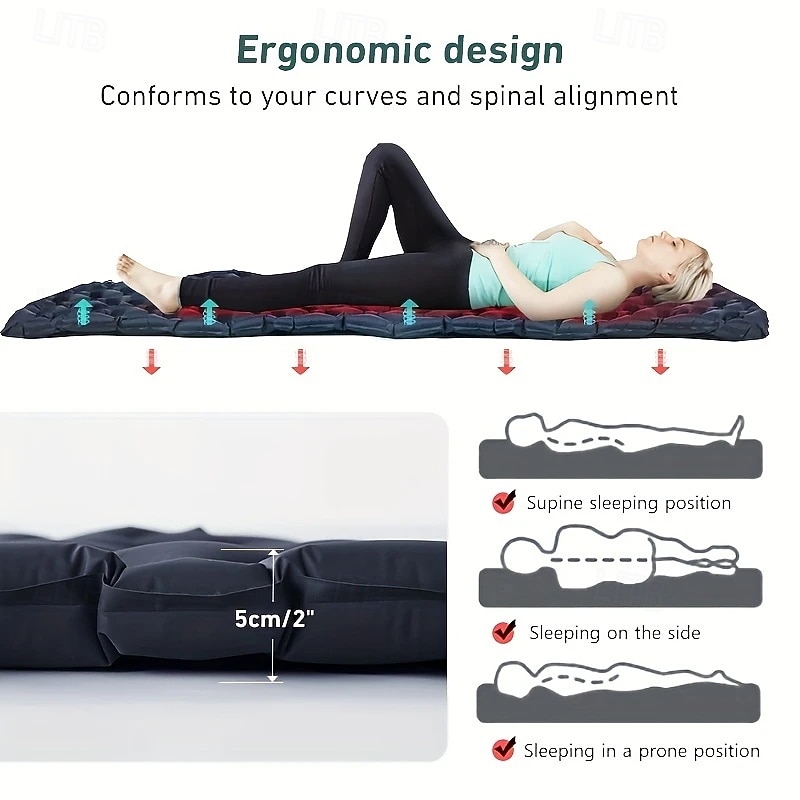 1 Person Rectangle Air Pad Camping Inflatable Mattress, Ultralight, Folding Bed, Travel Mat, Nylon, Without Press To Inflate2