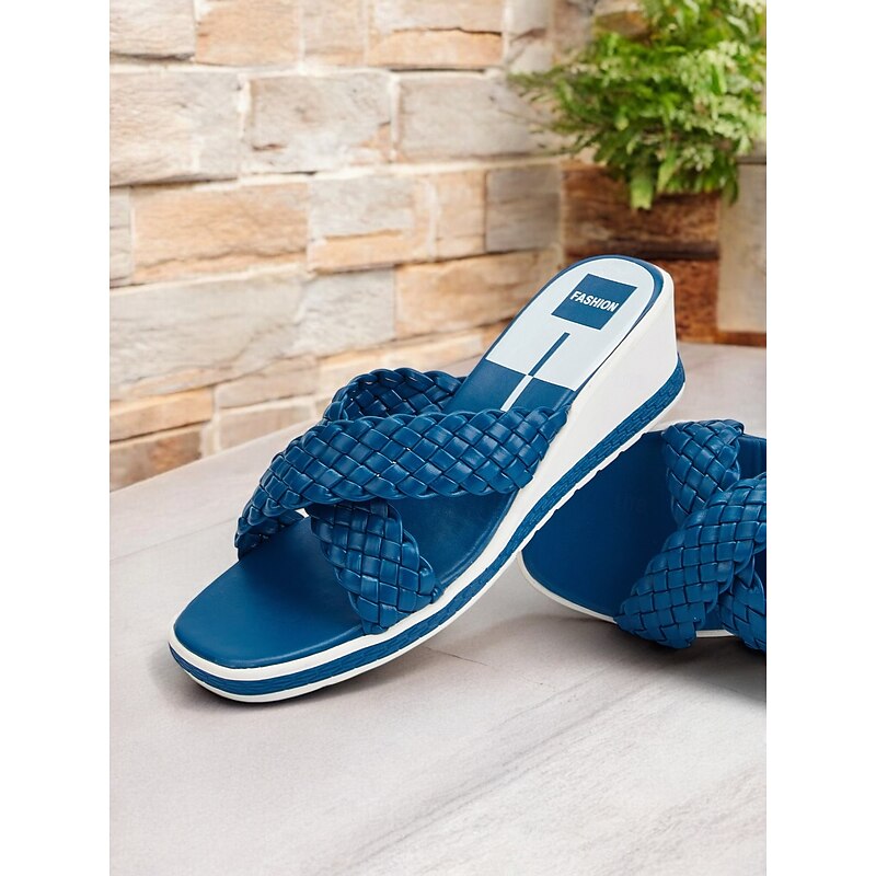 Women's Woven Wedge Slide Sandals – Casual Cross Strap Open Toe Sandals for Summer & Vacation4