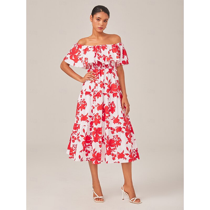 Floral Printed One-Shoulder Casual Maxi Dress