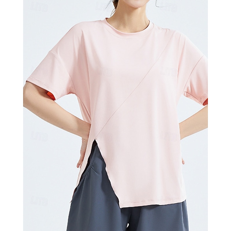 Women's Solid Colored Tops Sport Shirt Tennis Shirt Short Sleeve Side Split Split Tennis Golf Pickleball Crew Neck Top Black White Pink Tennis Clothing2