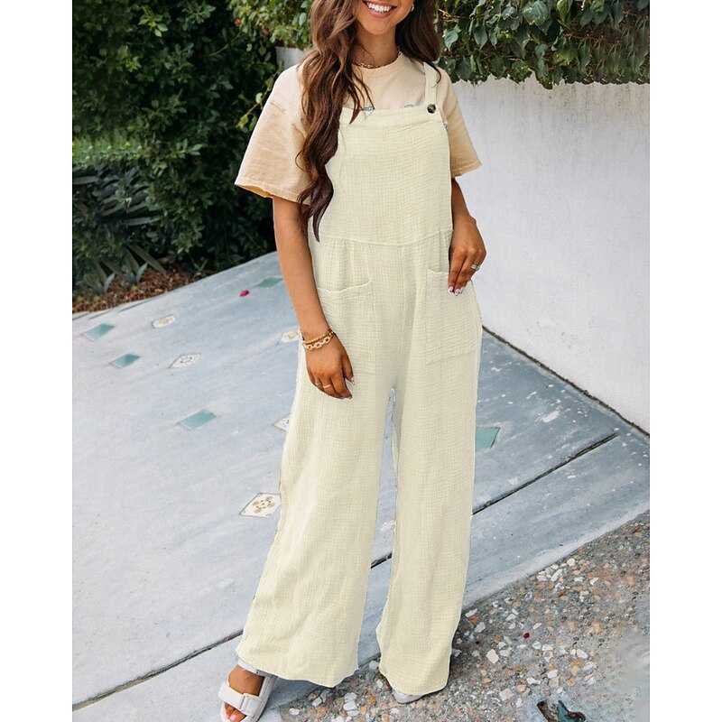 Women's Normal Dungarees Jumpsuit Streetwear Solid Color Sleeveless U Neck Pocket Daily Going out Regular Fit Red Navy Blue Khaki Summer4