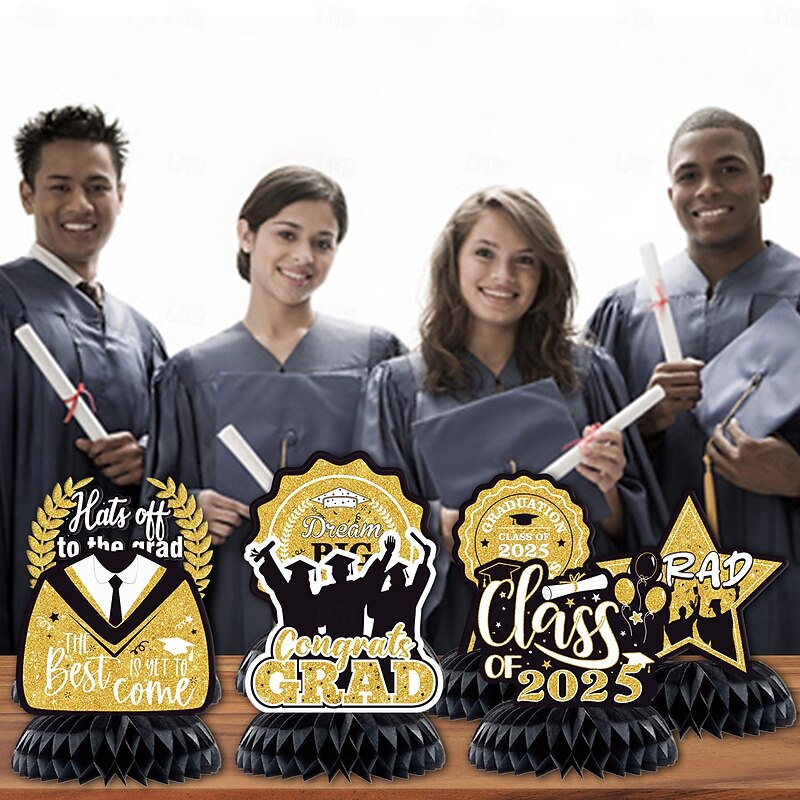 9PCS Graduation Party Decorations Class of 2025 Congrats Grad Table Centerpiece Congratulate Graduation Honeycomb Table Toppers for Graduation Party Supplies2