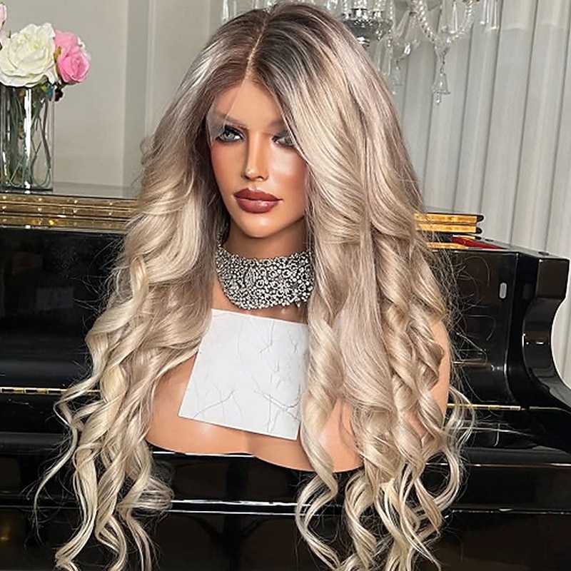 Remy Human Hair 5x5 Closure Wig 13x4 Lace Front Wig  Brazilian Hair Loose Wave Multi-color Wig with Baby Hair Ombre Ash Blonde Lace Front Glueless Wigs For Women