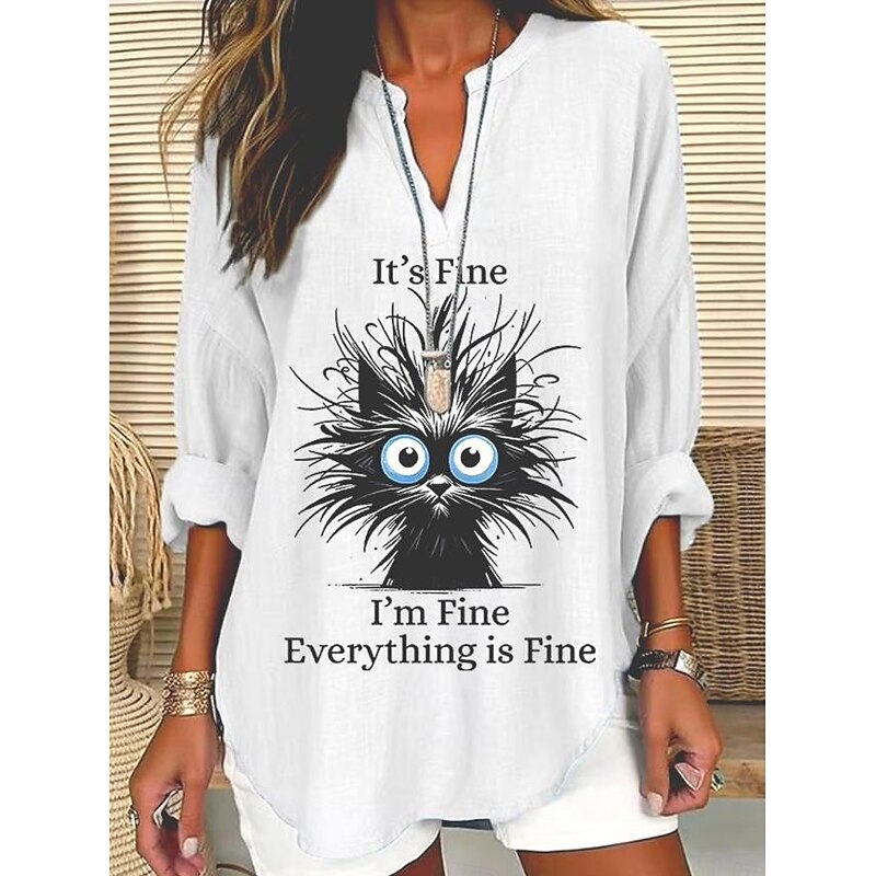 Women's Blouse Tunic V Neck Long Sleeve Boho Casual Tops Graphic Letter Active Daily Regular Tops Daily Print White