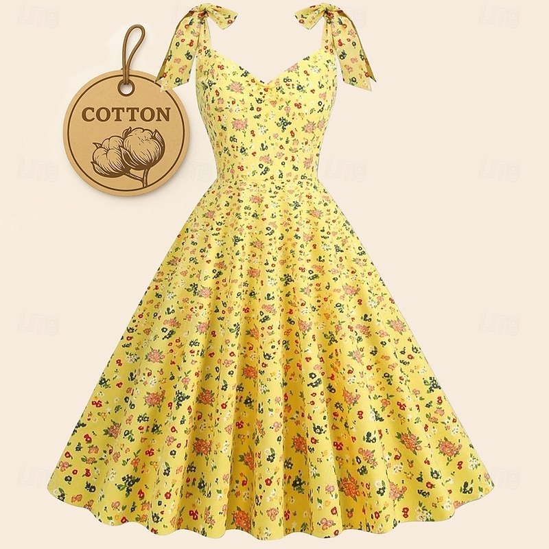 Retro Vintage 1950s Rockabilly Dress A-Line Dress Swing Dress Floral Fancy Dress Women's Halloween Carnival Masquerade Daily Wear Bachelorette Party Adults Dress Homecoming Dresses
