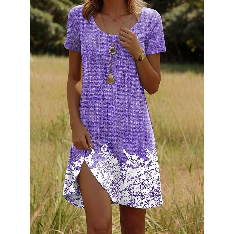 Women's Mini Dress T Shirt Dress Tee Dress A Line Dress Summer Dress Casual Daily Regular Fit Floral Graphic Short Sleeve Crewneck Pink Blue Purple Green Summer Spring3