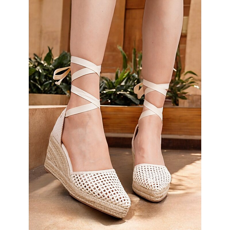 Women's Woven Espadrille Wedge Sandals – Lace-Up Closed Toe Summer Shoes for Beach, Vacation & Boho Outfits3