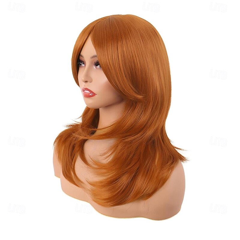 Long Layered With Bangs Straight Synthetic fiber Shoulder Length Hair for Daily Use or Party Wig3