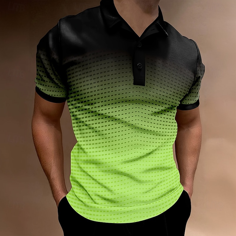 Men's Geometric Polo Short Sleeve Polo Shirts Collared Shirts Business Casual School Outdoor Athleisure Daily Wear 3D Print Summer Lake blue Sky Blue Purple4