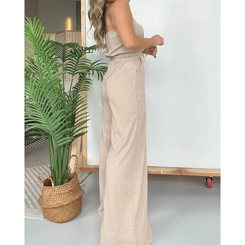 Women's Normal Jumpsuit Streetwear Striped Sleeveless Strapless Pocket Drawstring Street Weekend Regular Fit Light Green Pink Blue Summer4