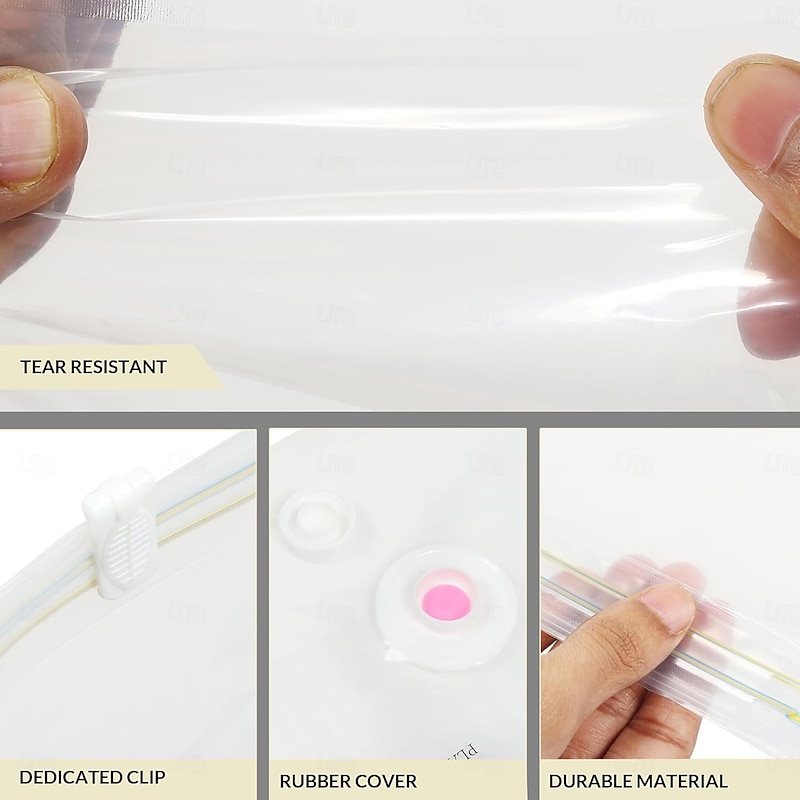 10 Pack Travel Vacuum Storage Bags with Hand Pump, Space Saver Compression Seal Bags for Clothes, Blankets, Quilts, Carry-On Packing Bags for Luggage and Suitcase, Reusable Ziplock Bags3