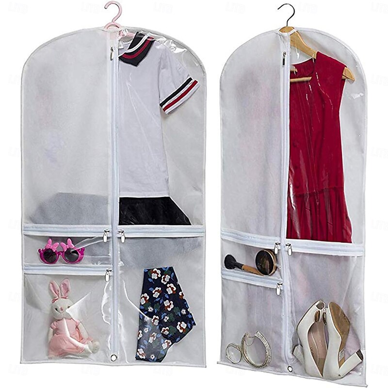 Kids Dance Garment Bags for Dancers, Transparent PEVA Clothes Covers with Clear Window and 3 Pockets,Hanging Clothes Storage for Suit