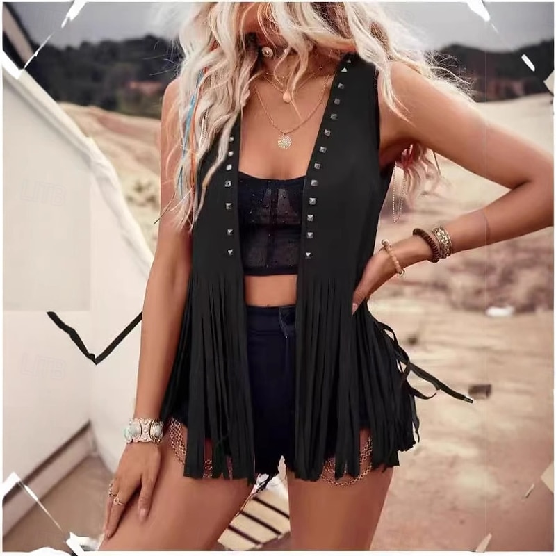 Retro Vintage Boho 1970s Suede Vest Hippie Fringe Fancy Dress Women's Carnival Casual Daily Pride Parade Pride Month Adults' Vest All Seasons3