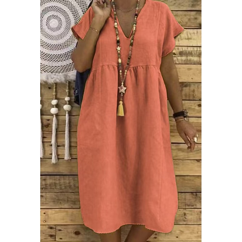 Women's Mini Dress Linen-Inspired Dresses Cotton Linen Dress Basic Classic Modern Vacation Daily Holiday Regular Fit Plain Short Sleeve V Neck Black Yellow Navy Blue Orange Summer