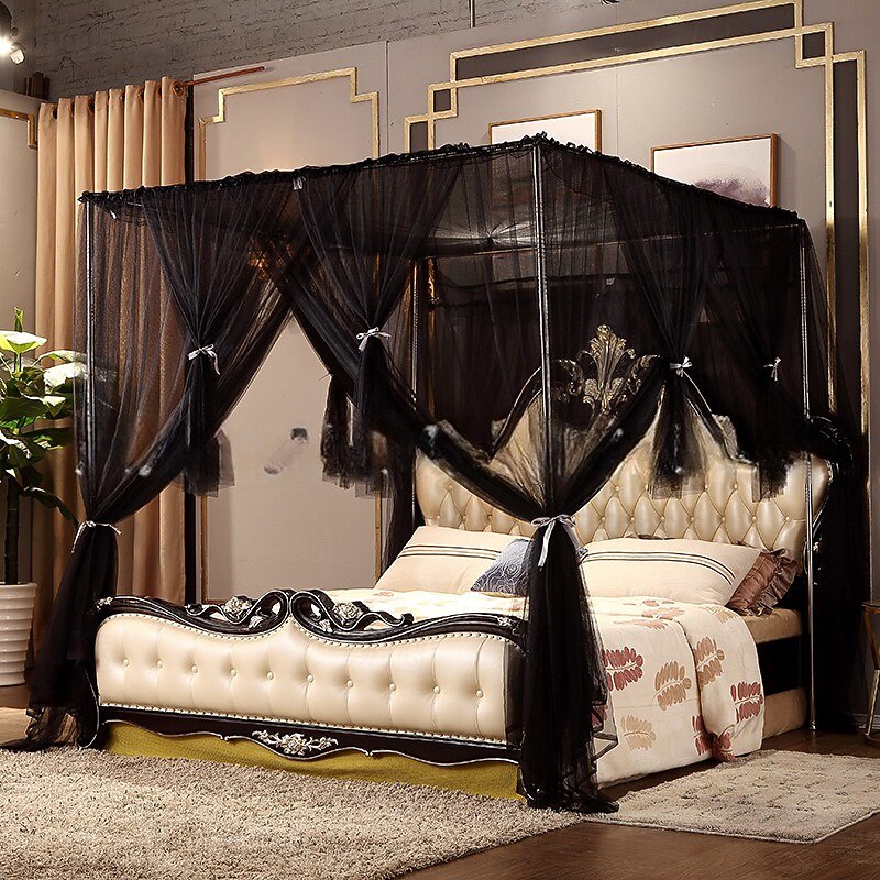 Princess Style Mosquito Net Bed Canopy Palace with Four Doors Encrypted Fantasy Square Top Mosquito Netting Bed