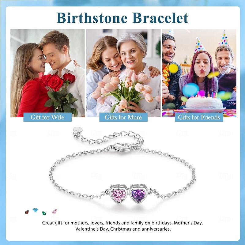 Personalized Birthstone Bracelet  Romantic Gift for Mom Wife Girlfriend, Mother's Day Valentine's Day Christmas Birthday Anniversary Jewelry, Daily Wear Accessory4