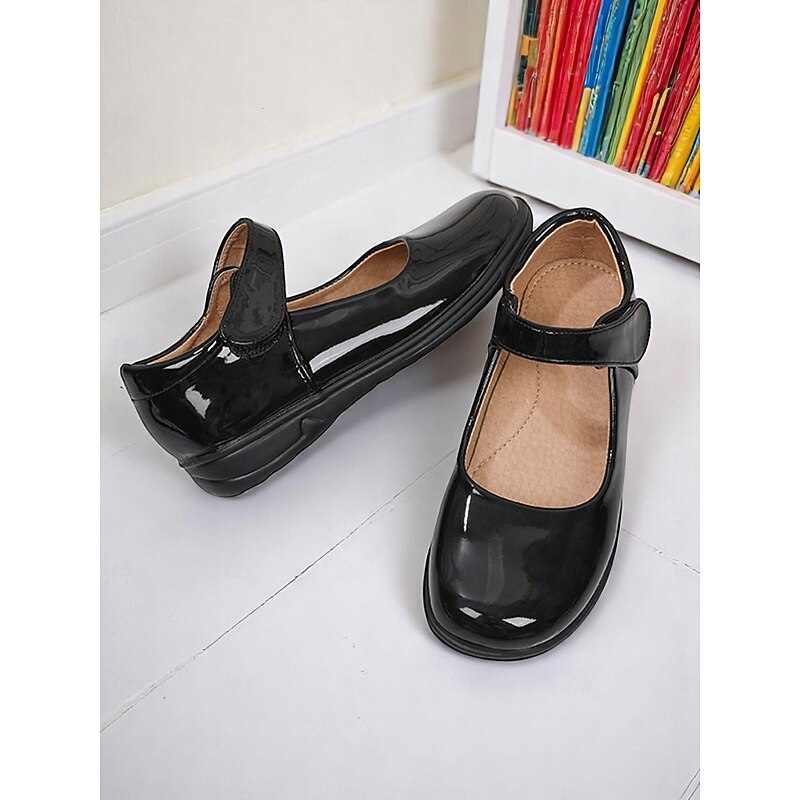Little Girls' Black Patent Mary Jane Shoes with Hook-and-Loop Strap – Easy On School Dress Shoes for Elementary Kids3
