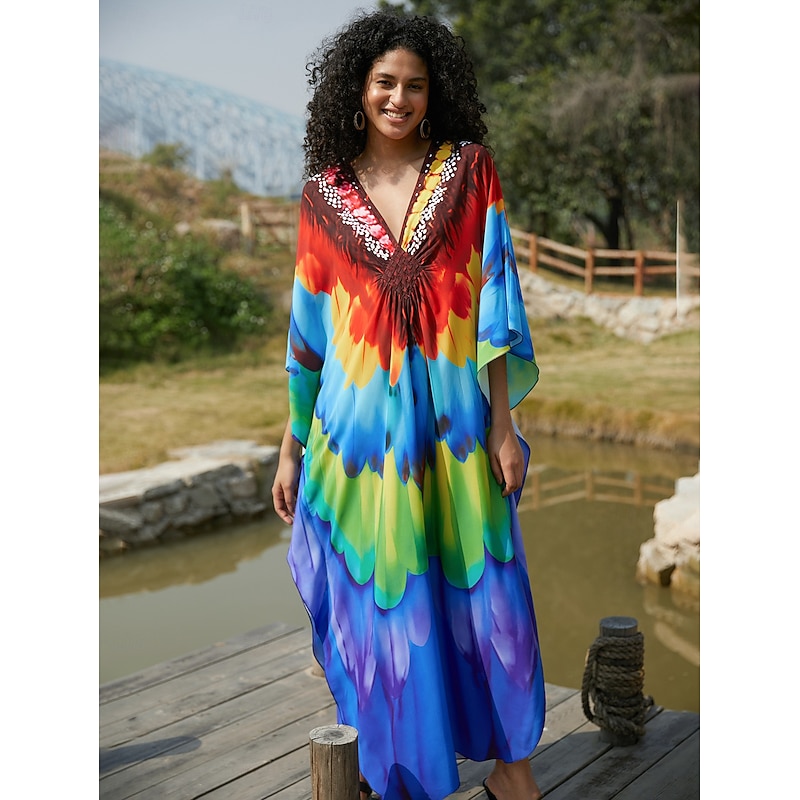 Halloween Dress Kaftan Pride Rainbow Casual Adults' Women's Halloween Carnival Pride Parade Pride Month Easy Halloween Costumes Dress Up
