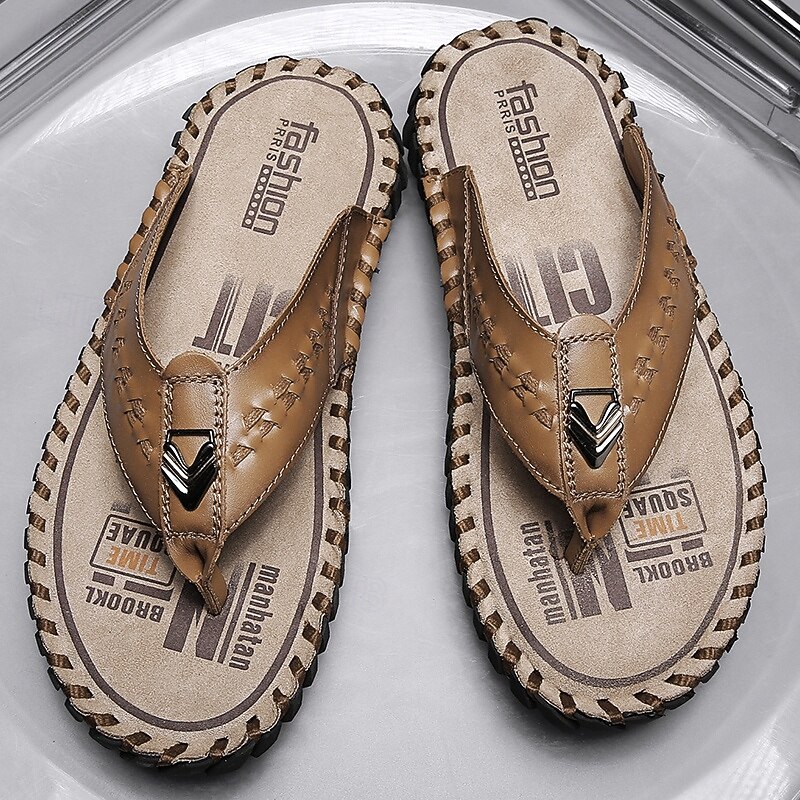 Men's Brown Faux Leather Flip-Flop Sandals – Comfortable and Durable with Adjustable Strap and Textured Sole, Ideal for Casual Wear, Beach and Outdoor Activities3