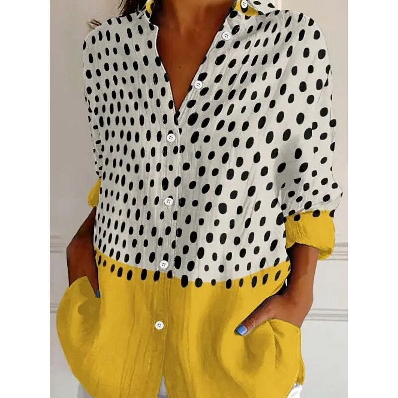 Women's Shirt Button Down Tunic Shirt Collar Long Sleeve Graphic Geometric Polka Dot Daily Stylish Short Sleeve Regular Tops Daily Sage Green Yellow Blue Purple Spring3