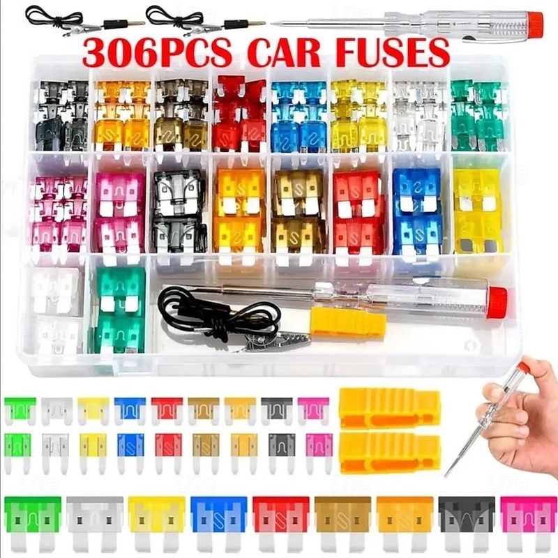 306pcs Car Blade Fuse Assortment Kit, Mixed Medium Small Fuses, Auto Motorcycle Circuit Fuse with Storage Box Tool
