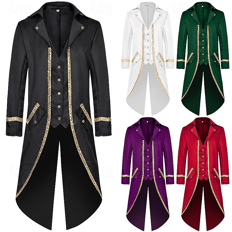 Retro Vintage Rococo Medieval Coat Tuxedo Tailcoat Fancy Dress Men's Royal Halloween Carnival Party LARP Ren Faire Adults' Coat All Seasons