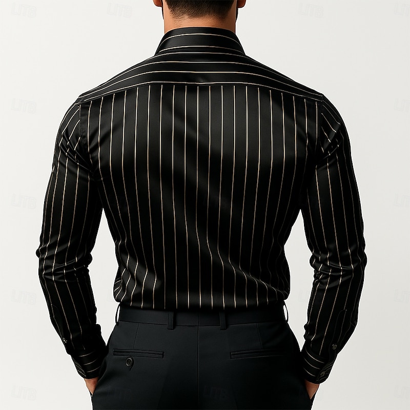 Men's Shirt Satin Shirt Striped Shirt Casual Shirt Button Up Shirt Striped Wedding Vacation Black Wine Navy Blue Green Long Sleeve Collar Spring &  Fall Clothing Apparel2