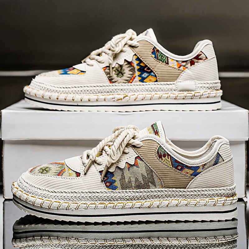 Men's Beige and Multi-Color Walking Shoes with Woven Design – Trendy Sneakers for Casual and Vacation Wear2