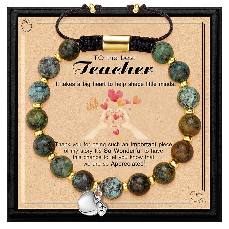 Teacher Appreciation Bracelet Cute Handmade Ploymer Clay Bracelet Love Teach Inspire Letter Beaded Stretch Bracelet for Women Back to School Jewelry Teacher Graduation Gift