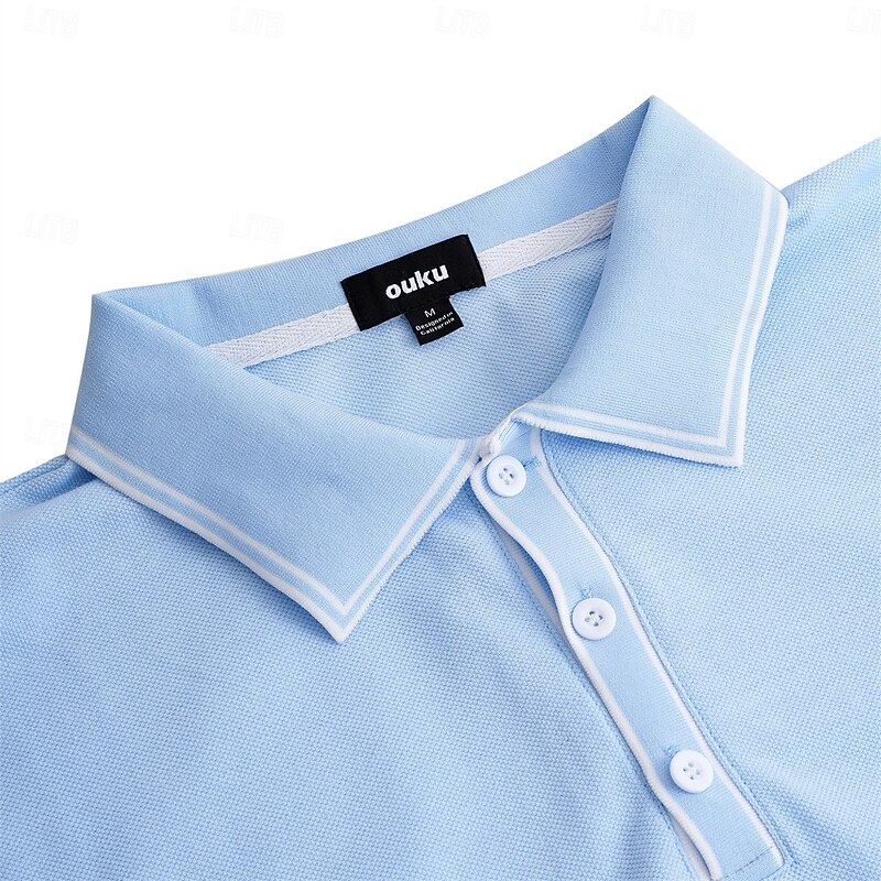 Men's Cotton Polo Shirt Golf Polos Shirts Work Business Ribbed Polo Collar Classic Short Sleeve Basic Modern Solid Color Buttons Logo Summer Spring & Summer Slim Fit Dark Red Black Navy Blue Royal4
