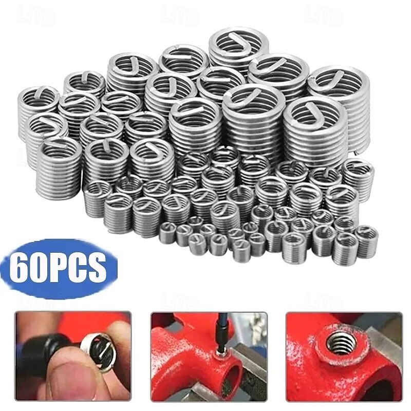 60pcs/set Thread Repair Kit Kit Coil Inserts Stainless Steel Thread Repair Kit M3 M4 M5 M6 M8 M10 Inserts for Avoiding The Damage of Thread