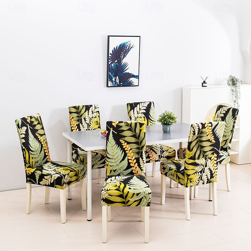 1/2/4/6pcs Elastic Dining Chair Cover Slipcovers And Anti-slip Fashion Dining Chair Cover Simple Plant Leaves Printing Chair Protective Cover For Home Decor Hotel Restaurant And Banquet Living Room4